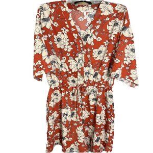 Maurice’s Floral Draw String Romper, Sz L, Rust Orange & Cream, Short Sleeves
